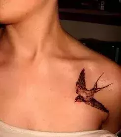 Tattoos für Frauen: Schwalben Tattoo unter dem Schlüsselbein einer Frau